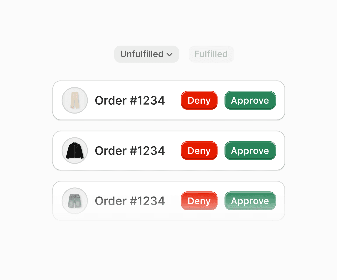Withdrawal requests list in Shopify admin with approve and deny actions