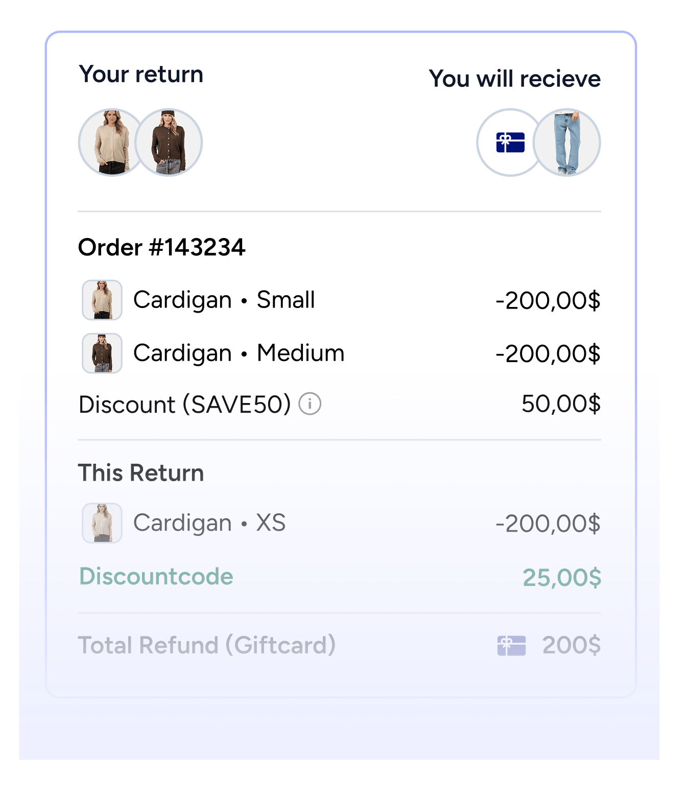 Match price differences, order-, and product discounts.